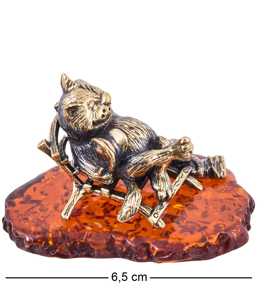 Народные промыслы AM-3865 Фигурка «Кот Хороший день!» (латунь, янтарь)