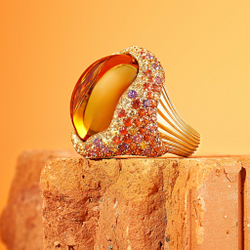 Кольцо с Цитрином и цветными Сапфирами, R0054-0/10