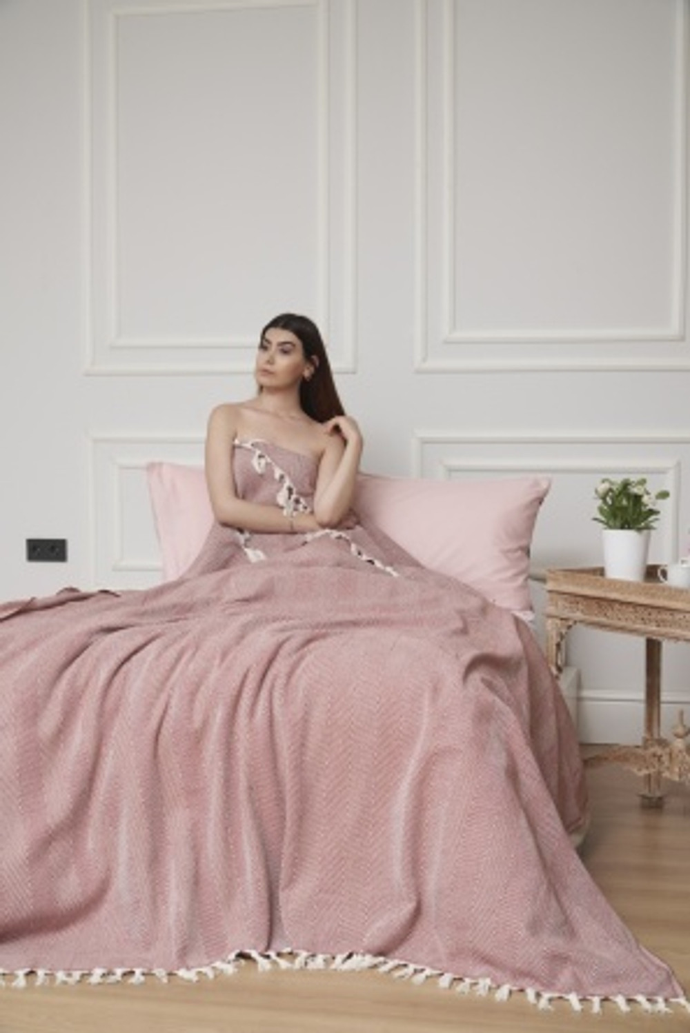 Плед-покрывало из хлопка "Venera", Ёлочка, цвет Терракот