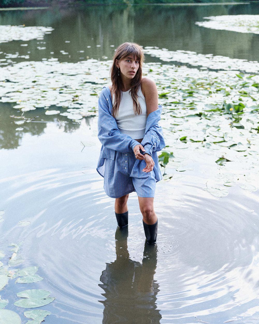 Рубашка One Two Oversized Striped синяя / оранжевая