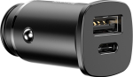Автомобильное зарядное устройство USB-C+USB 30W 5A Baseus Square metal Black (CCALL-AS01)