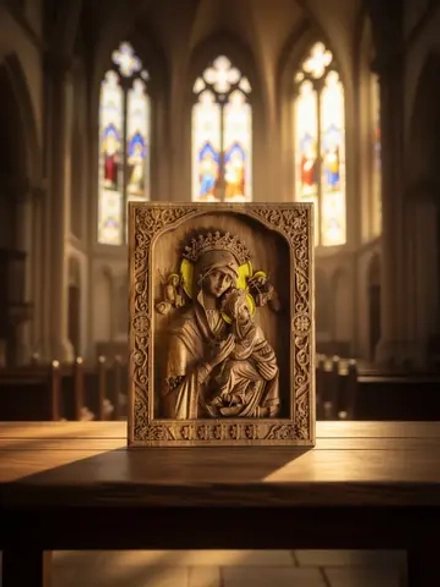 Освященная Страстная икона Божией Матери из дуба