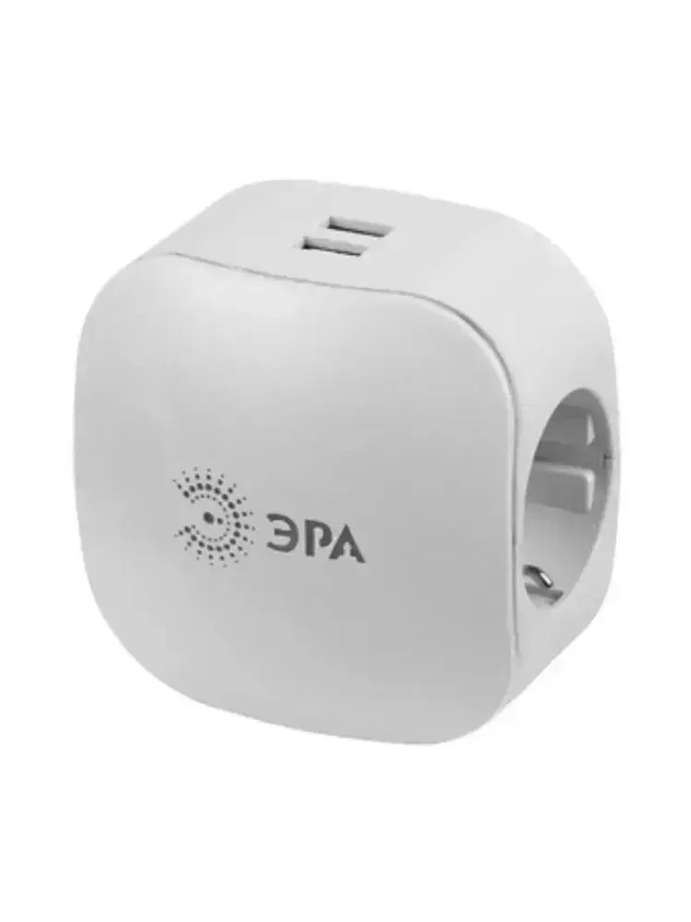 Тройник SP-3e-USB-2A ЭРА / Тройник розетка электрический с usb / usb разветвитель электрический с заземлением, со шторками, 1 розетка, плоский, 16А, белый