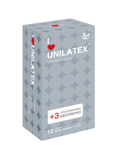 Презервативы Unilatex Dotted 12+3 шт в подарок 3020Un