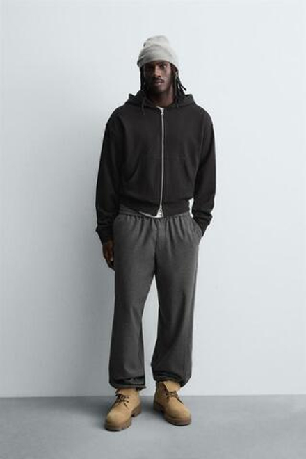 ZARA БРЮКИ RELAXED FIT ИЗ РЕЛЬЕФНОЙ ТКАНИ, СЕРЫЙ