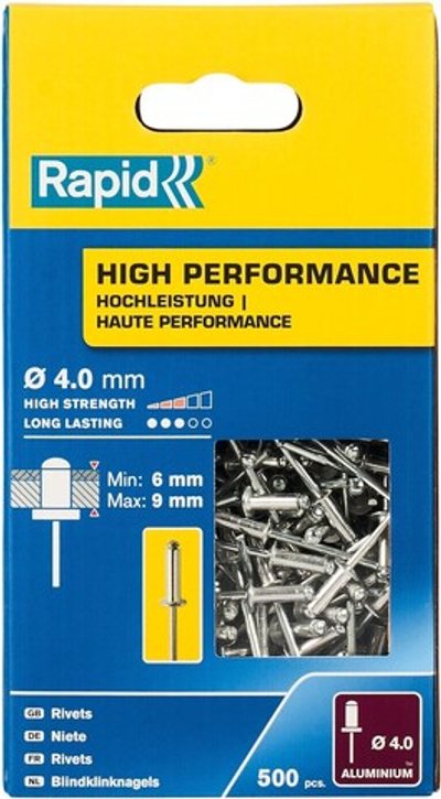 RAPID R:High-performance-rivet, 4.0 х 12 мм, 500 шт, алюминиевая высокопроизводительная заклепка (5001434)