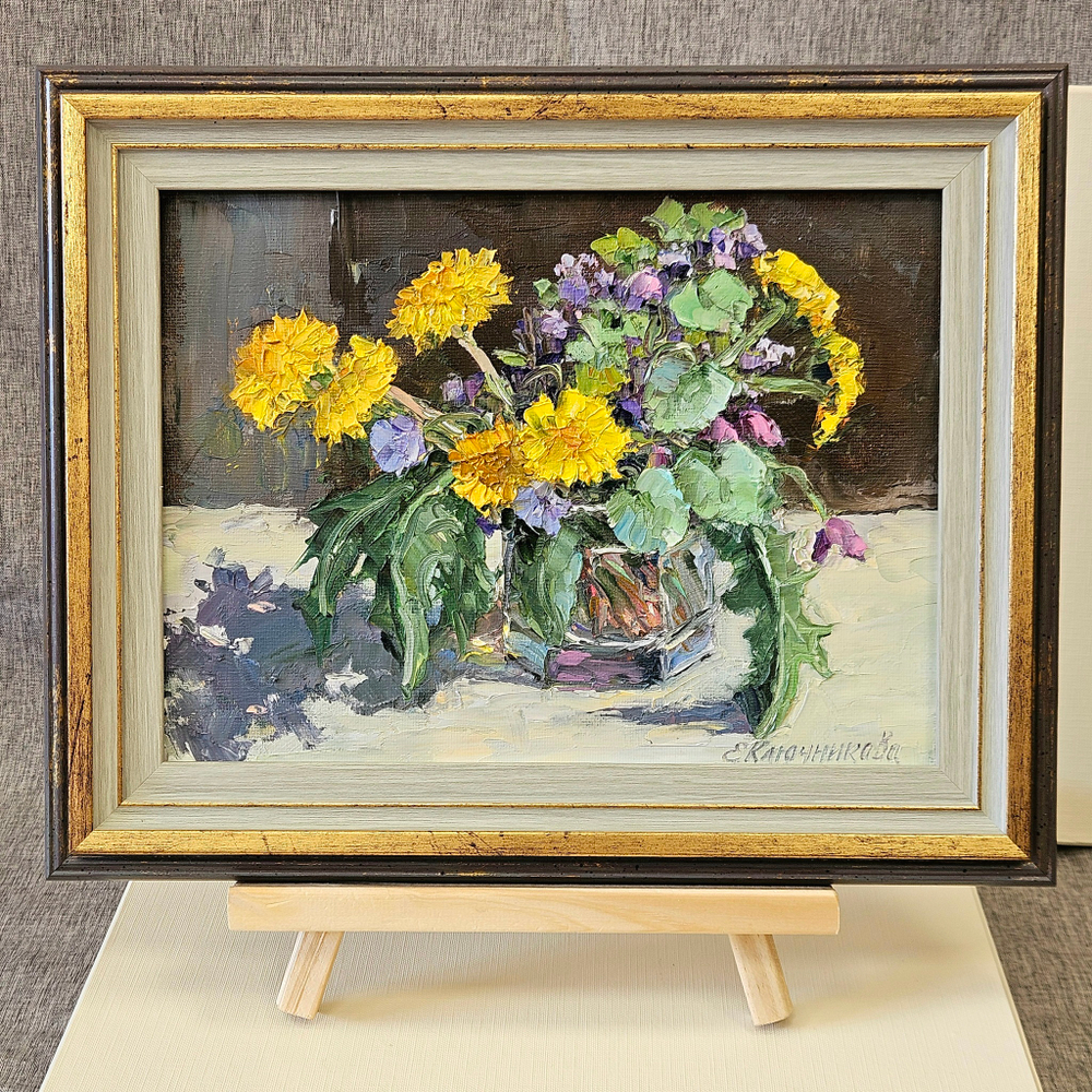 Картина "Одуванчики и фиалки" 18х24