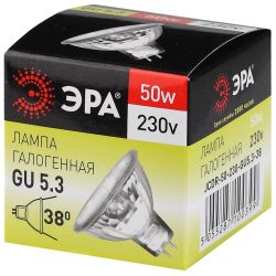 Лампочка галогенная ЭРА GU5.3-JCDR (MR16)-50W-230V-CL GU5.3 50Вт софит теплый белый свет | Лампы галогенные Точечные (MR, PAR)