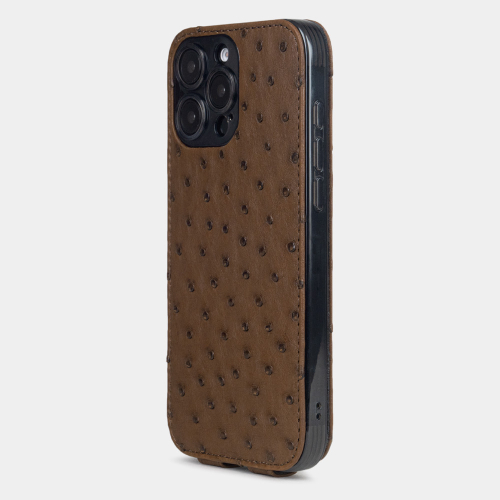 Кожаный чехол для iPhone 16 Pro, страус коричневого цвета