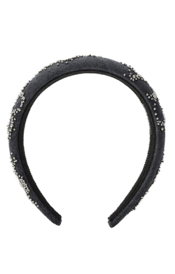 Ободок из серой джинсы с серебристым декором