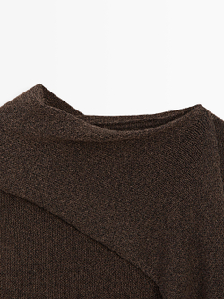 Massimo Dutti Свитер-накидка из смесового хлопка, шоколадный