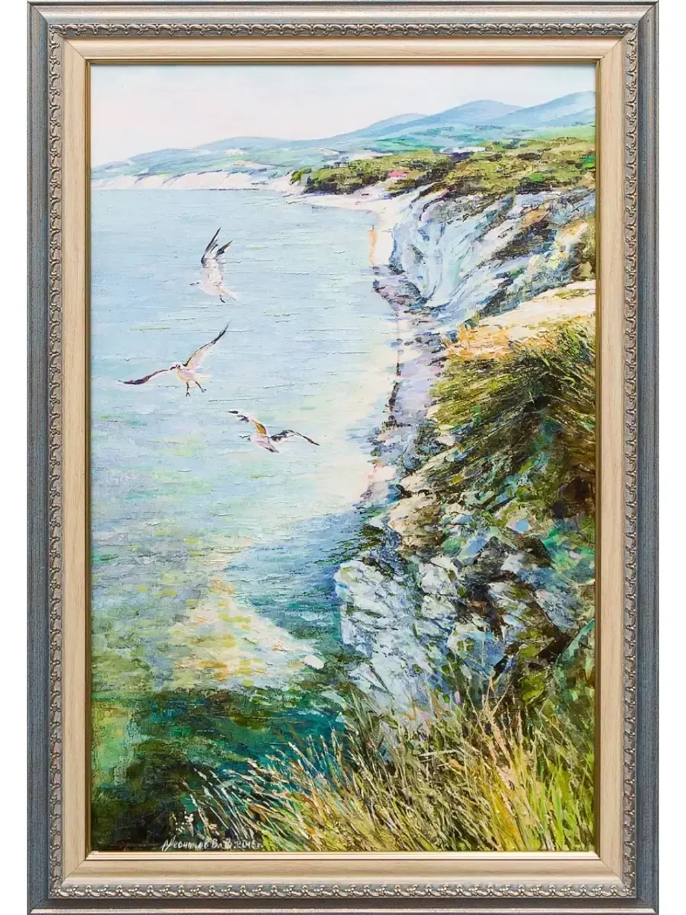 Картина маслом Над морем, как птицы Леонтьев (без рамы)