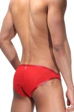Мужские трусы-слипы с блестящей окантовкой (Размер: L-XL) (Цвет: красный)