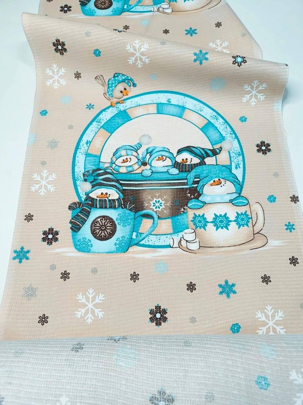 Полотно вафельное 50 см Тейково "Снеговики в кружках"