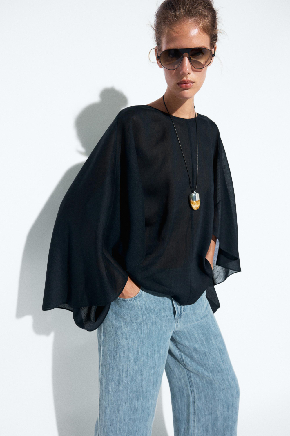 Massimo Dutti Асимметричная накидка из струящейся ткани, темно-синий
