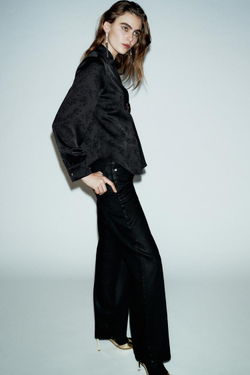 ZARA РУБАШКА С БРОШЬЮ, ЧЕРНЫЙ