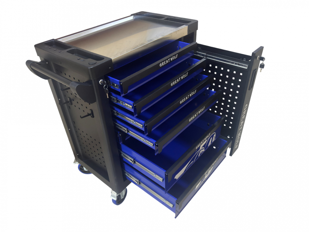 Инструментальная тележка GW-8ST BLUE Great Wolf (8 ящиков, центральный замок, колеса с блокировкой, усиленная)