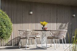 "Милан" стул плетеный из роупа, каркас алюминий белый шагрень, роуп бежевый круглый, ткань бежевая