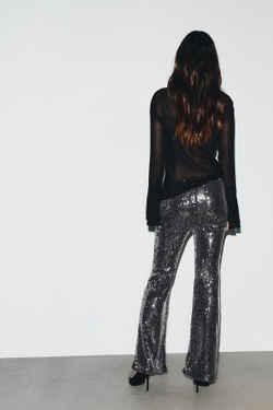 ZARA БРЮКИ FLARE В ПАЙЕТКАХ, ЧЕРНЫЙ