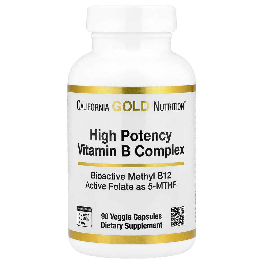 California Gold Nutrition, высокоэффективный комплекс витаминов группы B с метилфолатом и метилом B12, 90 растительных капсул