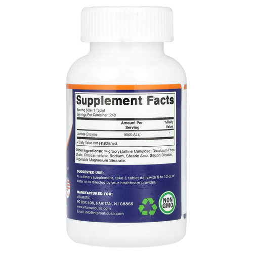Vitamatic, Фермент лактаза, 9000 FCC, 240 таблеток