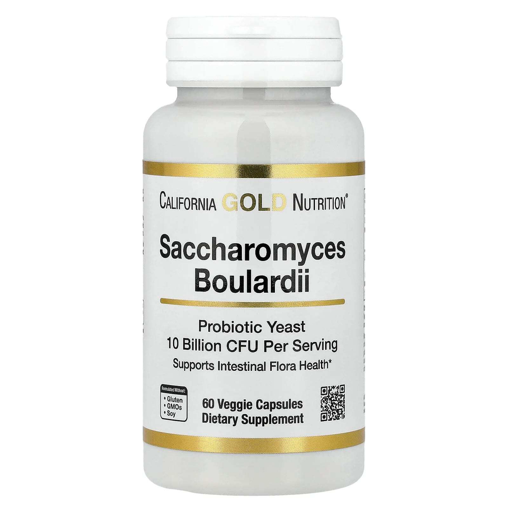 California Gold Nutrition, сахаромицеты Буларди, пробиотические дрожжи, 10 млрд КОЕ, 60 растительных капсул