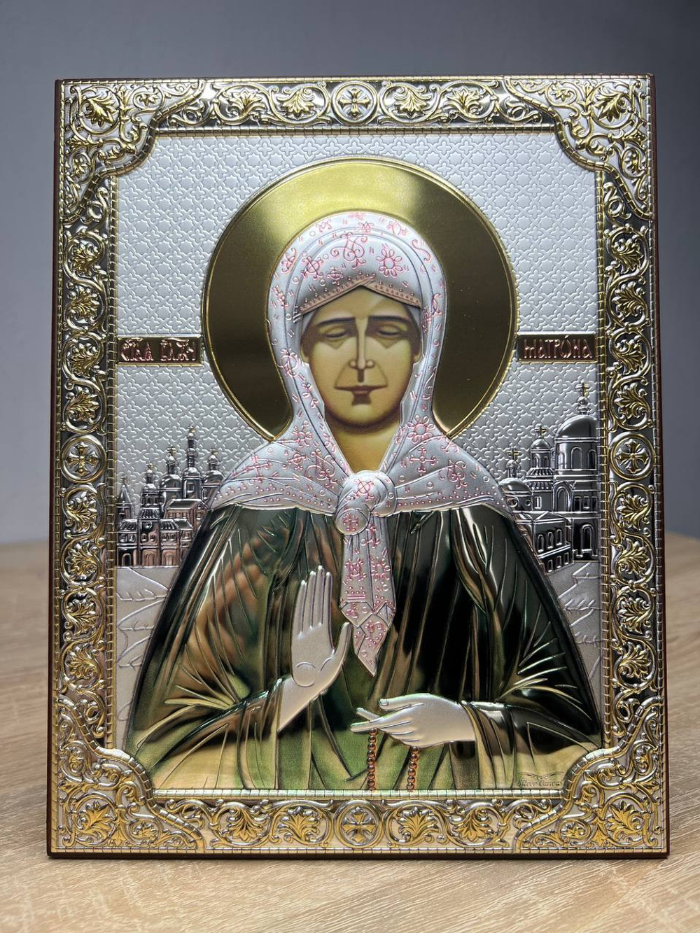 Матрона, икона прямоугольная без рамки, красное дерево, эмаль 175х225