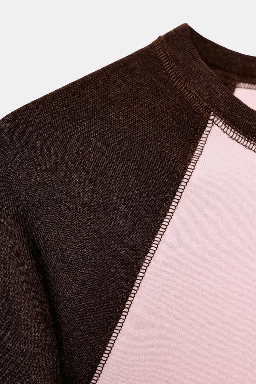 ZARA ФУТБОЛКА РЕГЛАН С КОНТРАСТНЫМИ ДЕТАЛЯМИ, ОТТЕНКИ КОРИЧНЕВОГО