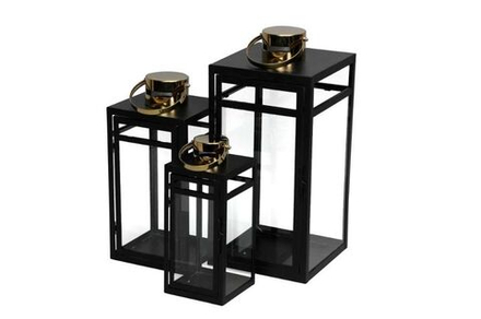 Набор из 3-х подсвечников "Бейсик" черное золото12x12x28см / 16x16x35см/ 20x20x44см