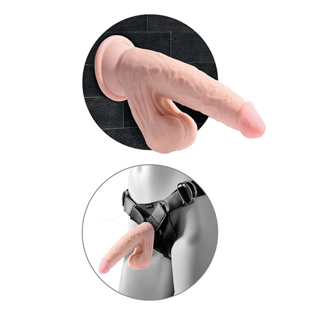 Телесный фаллоимитатор-реалистик 23,5см на присоске с подвижной мошонкой PipeDream King Cock Plus 8 Triple Density Dildo with Swinging Balls 5731-21