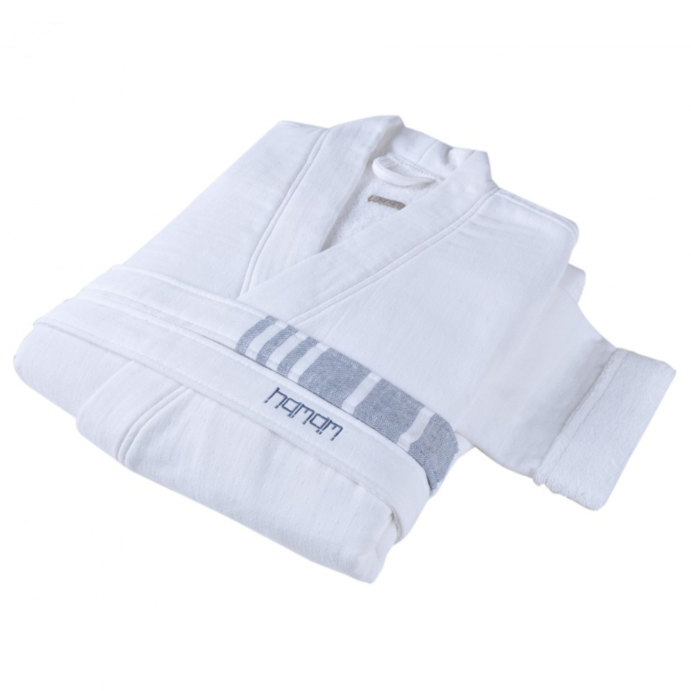 Халат женский Hamam Marine Striped белый с синим Турция