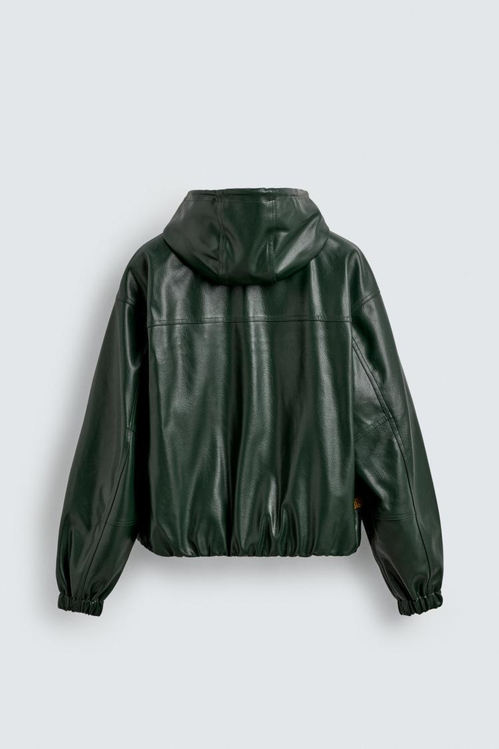 ZARA КУРТКА ИЗ ИСКУССТВЕННОЙ КОЖИ С КАПЮШОНОМ, ЗЕЛЕНЫЙ