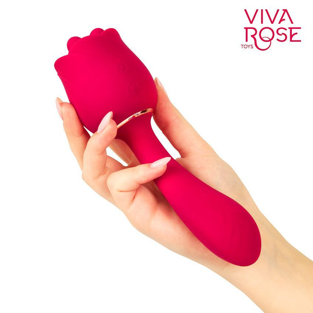 Малиновый вибратор-цветок с подвижными тычинками - 19,5 см. (Цвет: малиновый)