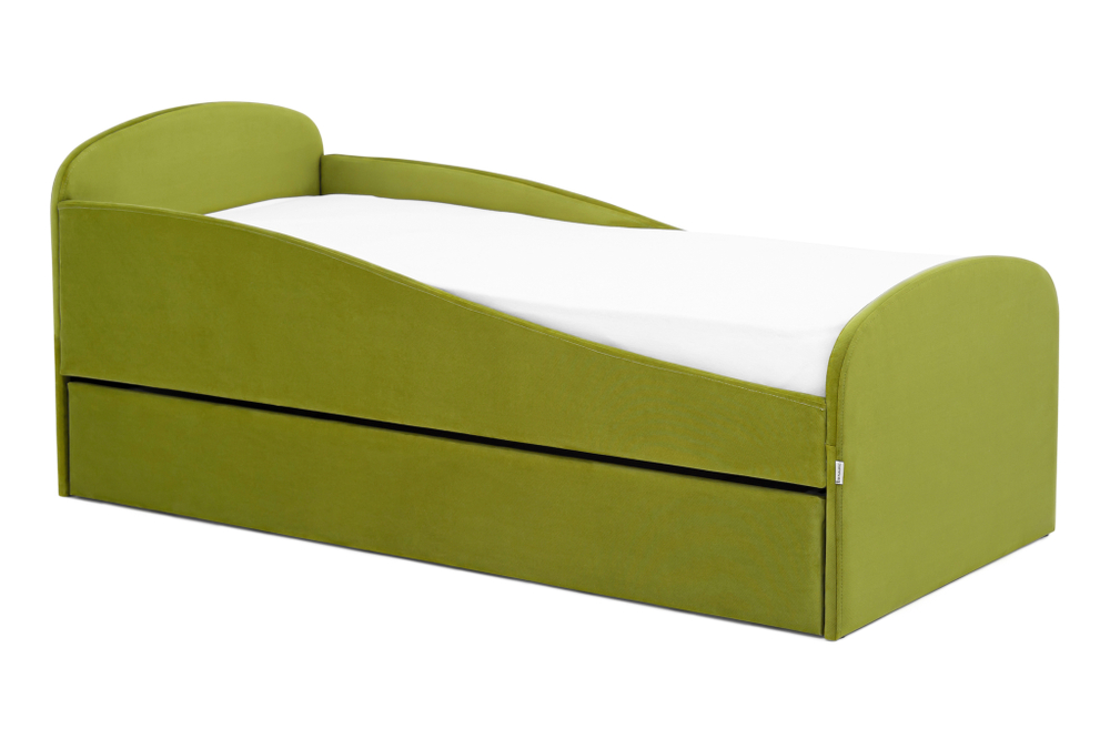 Детская мягкая кровать с ящиком Бельмарко Letmo оливковый велюр