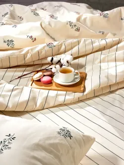 Пододеяльник перкаль Сказка "Гербарий Эко/Полоски Эко" евро на молнии 200x215 см