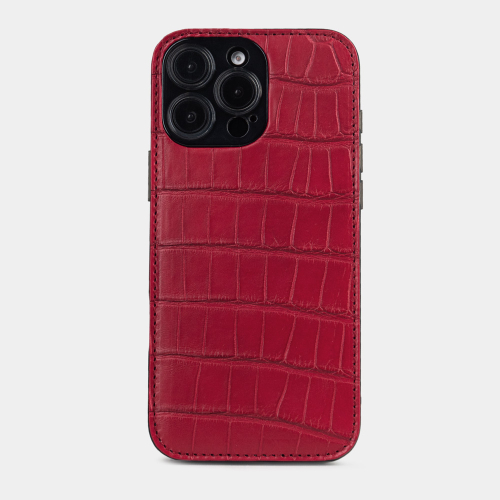 Чехол-накладка кожаная для iPhone 16 Pro Max, аллигатор красного цвета