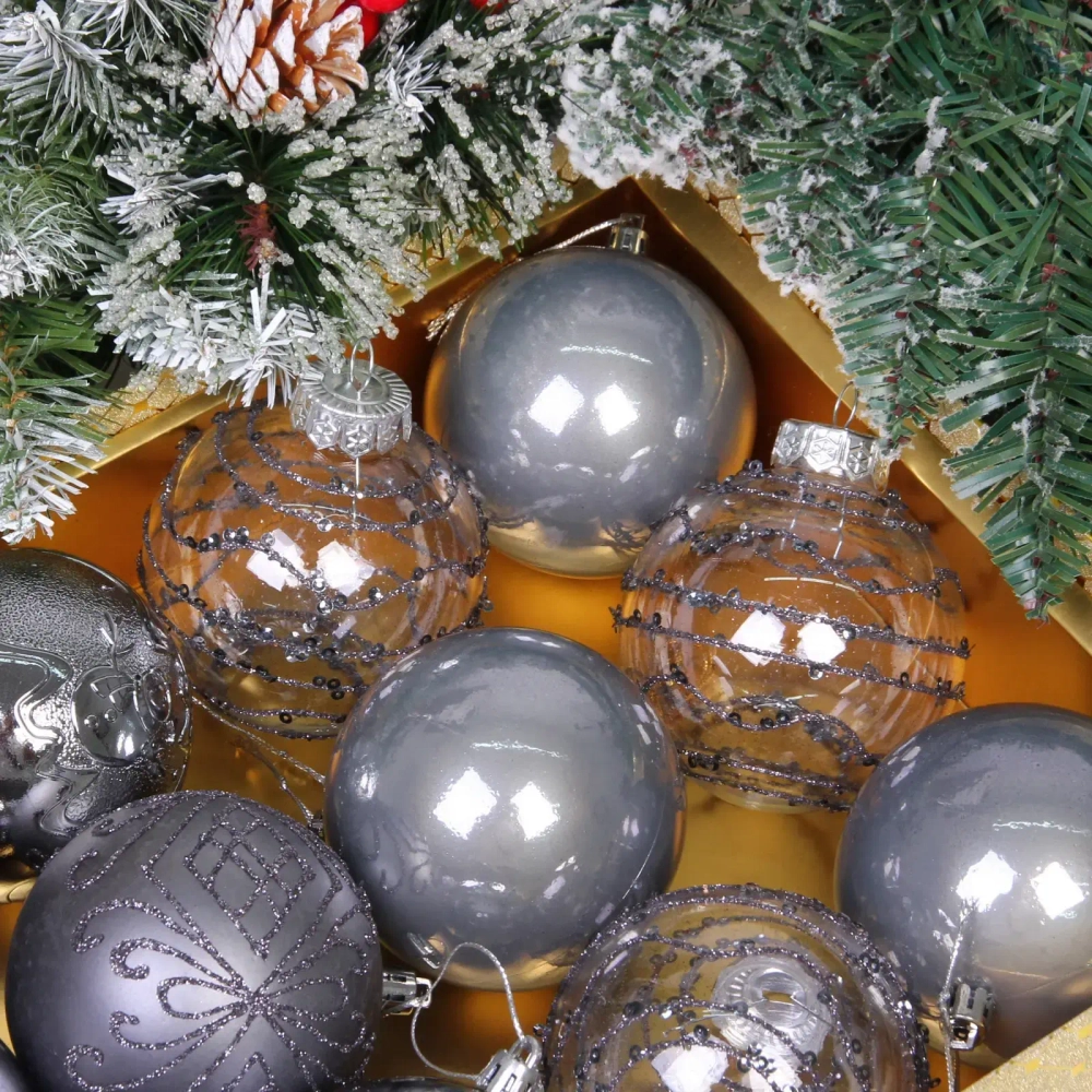 Новогодние шары «Волшебство ночи» 8 см (набор 12 шт), Графит