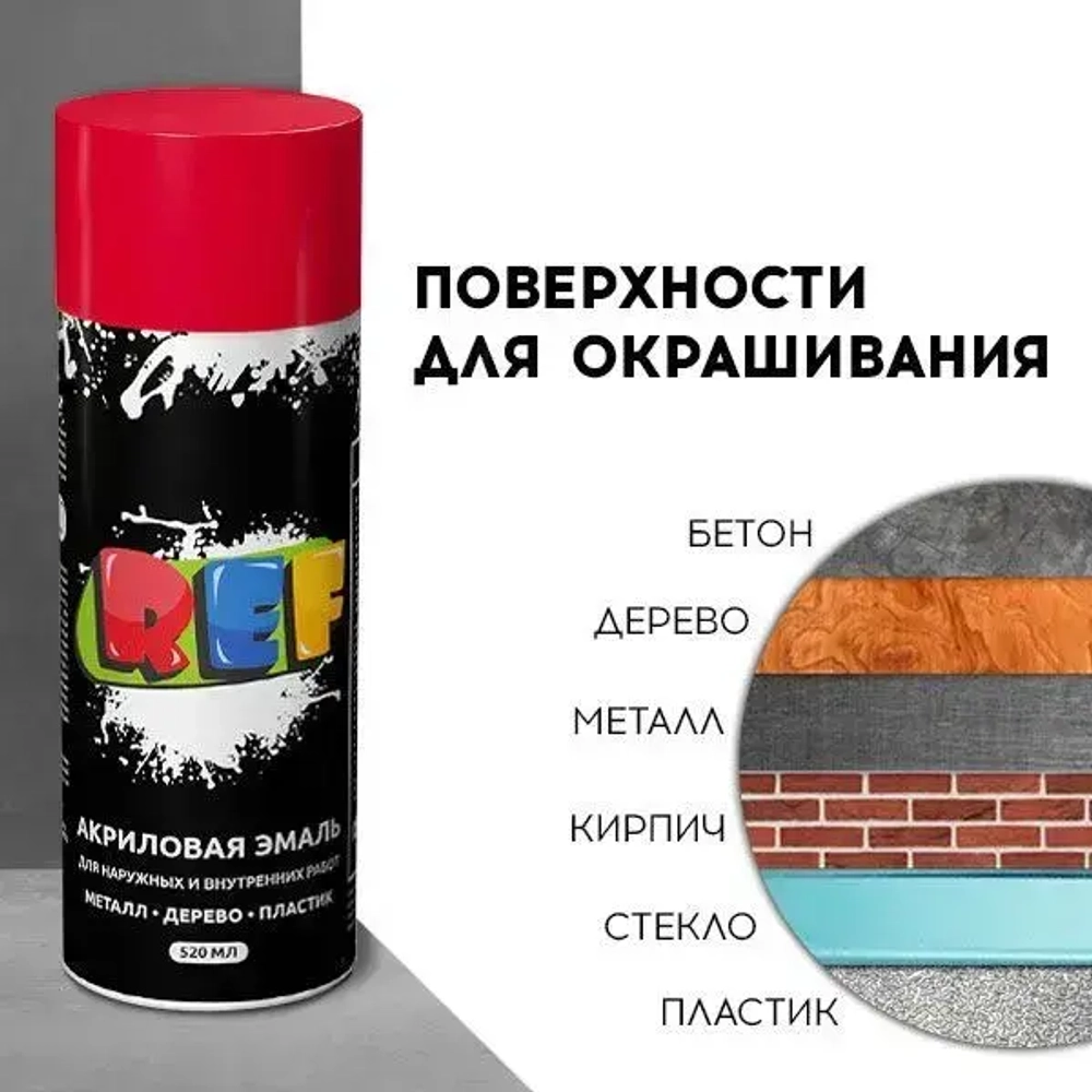 Акриловая краска аэрозольная 520 мл АЛЫЙ ГЛЯНЦЕВЫЙ, быстросохнущая, универсальная / REF / эмаль в баллончике, для декора, мебели, дерева, металла, стен