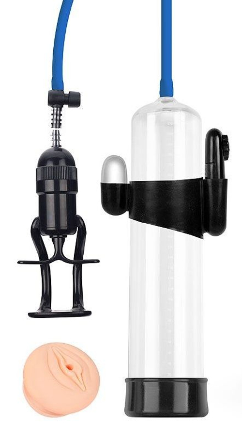 Вакуумная вибропомпа Sex Expert с насадкой-вагиной, прозрачная