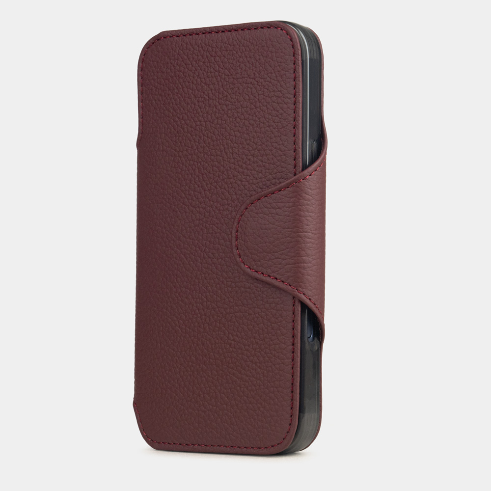 Чехол с кардхолдером для iPhone 17 Pro Max из кожи теленка, бордового цвета
