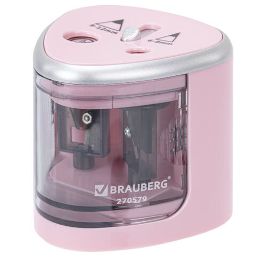 Точилка электрическая DUAL (для 2 диаметров карандашей), 4 батарейки АА, розовая, BRAUBERG