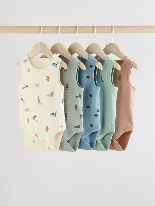 Боди без рукавов для малышей Next E57-853, 5 шт., Бежевый, Голубой, Мятный