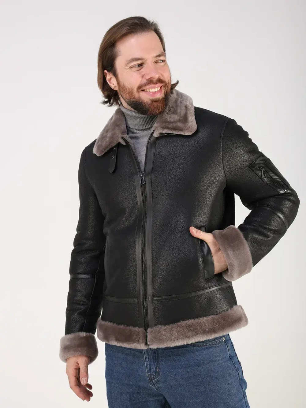 Дубленка зимняя куртка натуральная авиатор пилот