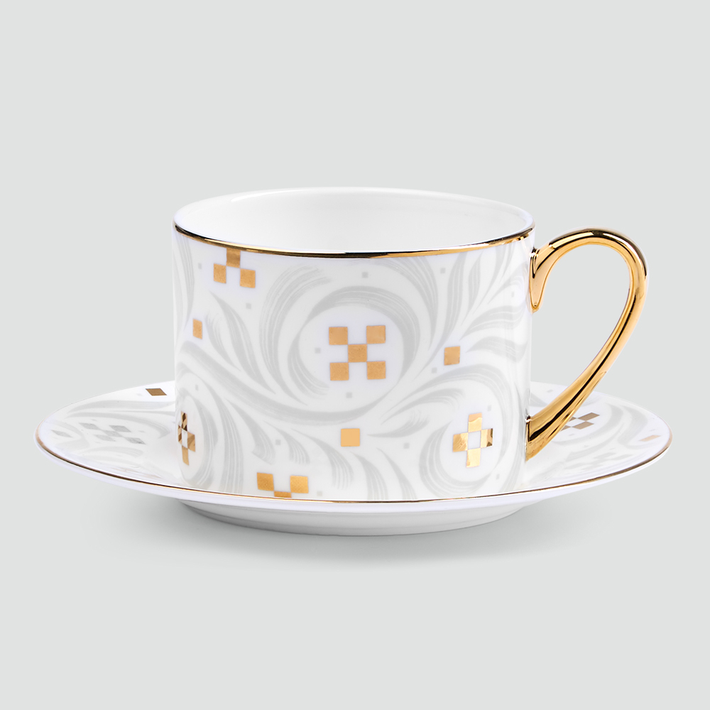 Чайная пара Farforite «Фольклор серый» 250 мл в подарочной коробке