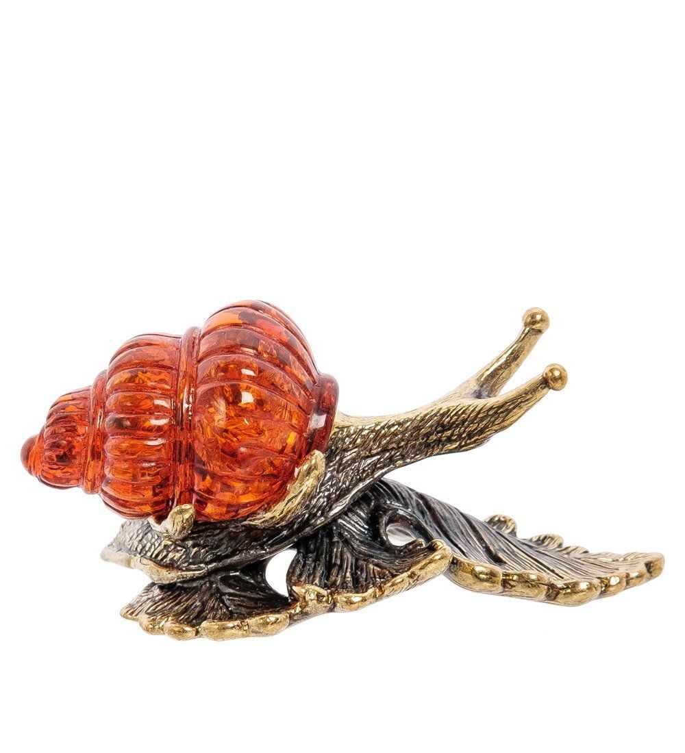 Народные промыслы AM-2240 Фигурка «Улитка на листике» (латунь, янтарь)