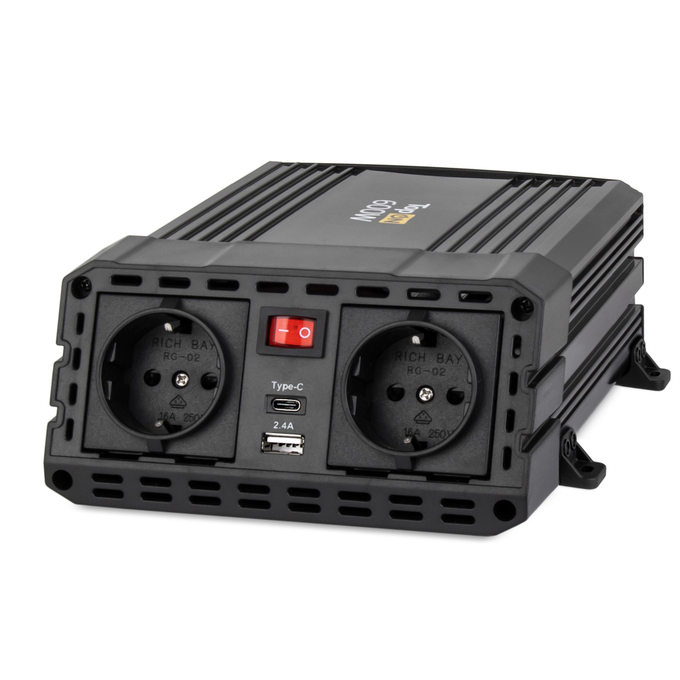 Автомобильный инвертор TopON TOP-PI600 600W 2 розетки, USB, Type-C, пиковая мощность 1200W.