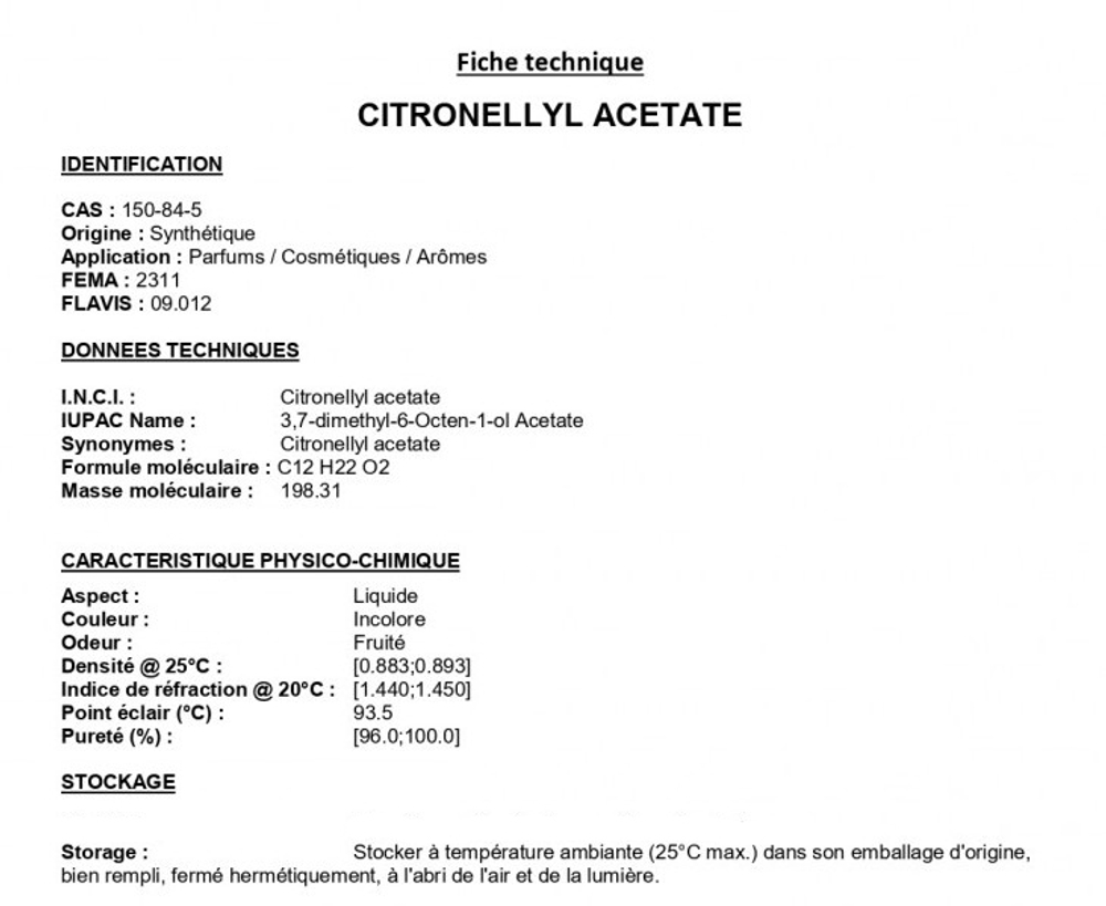 CITRONELLYL ACETATE / ЦИТРОНЕЛЛИЛ АЦЕТАТ CAS 150-84-5