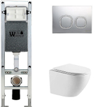 Унитаз подвесной WeltWasser AMBERG 350 ST+MERZBACH 043 XL GL-WT+AMBERG RD-CR белый/кнопка хром, безободковый, с крышкой микролифт, с инсталляцией, слив торнадо