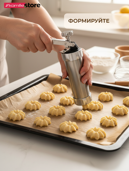 Кондитерский шприц для печенья 24 насадки Kamille КМ 3009 из нержавеющей стали