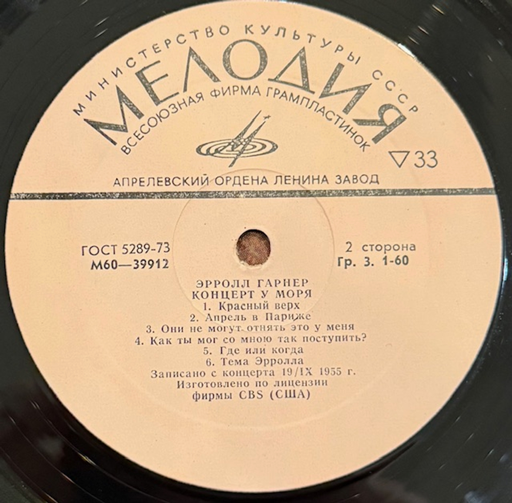Виниловая пластинка Эрролл Гарнер – Концерт у моря (Мелодия) LP